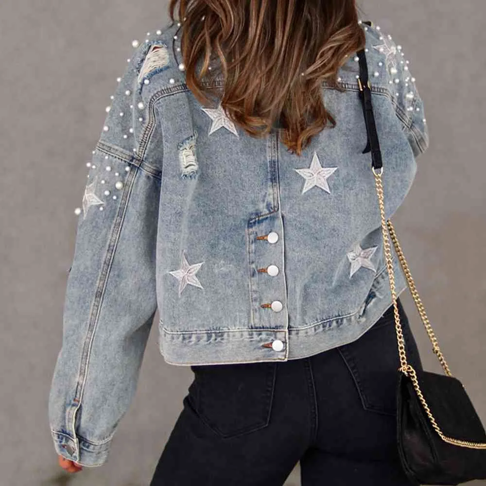 'Marlowe' Distressed Pearl Crop Jacket