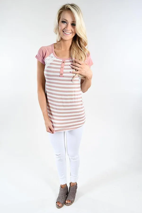 Mauve Stripes & Lace Top