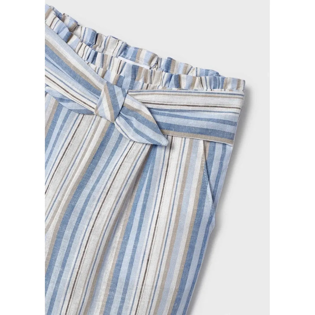 Mayoral Porcelain Stripe Printed Linen Pants