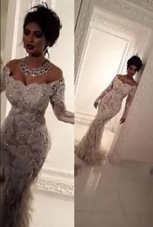 mermaid wedding dresses for bride feather lace appliqué beaded off white elegant wedding gowns