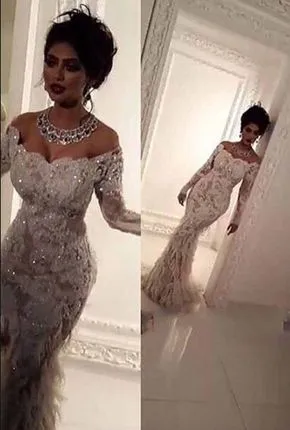 mermaid wedding dresses for bride feather lace appliqué beaded off white elegant wedding gowns
