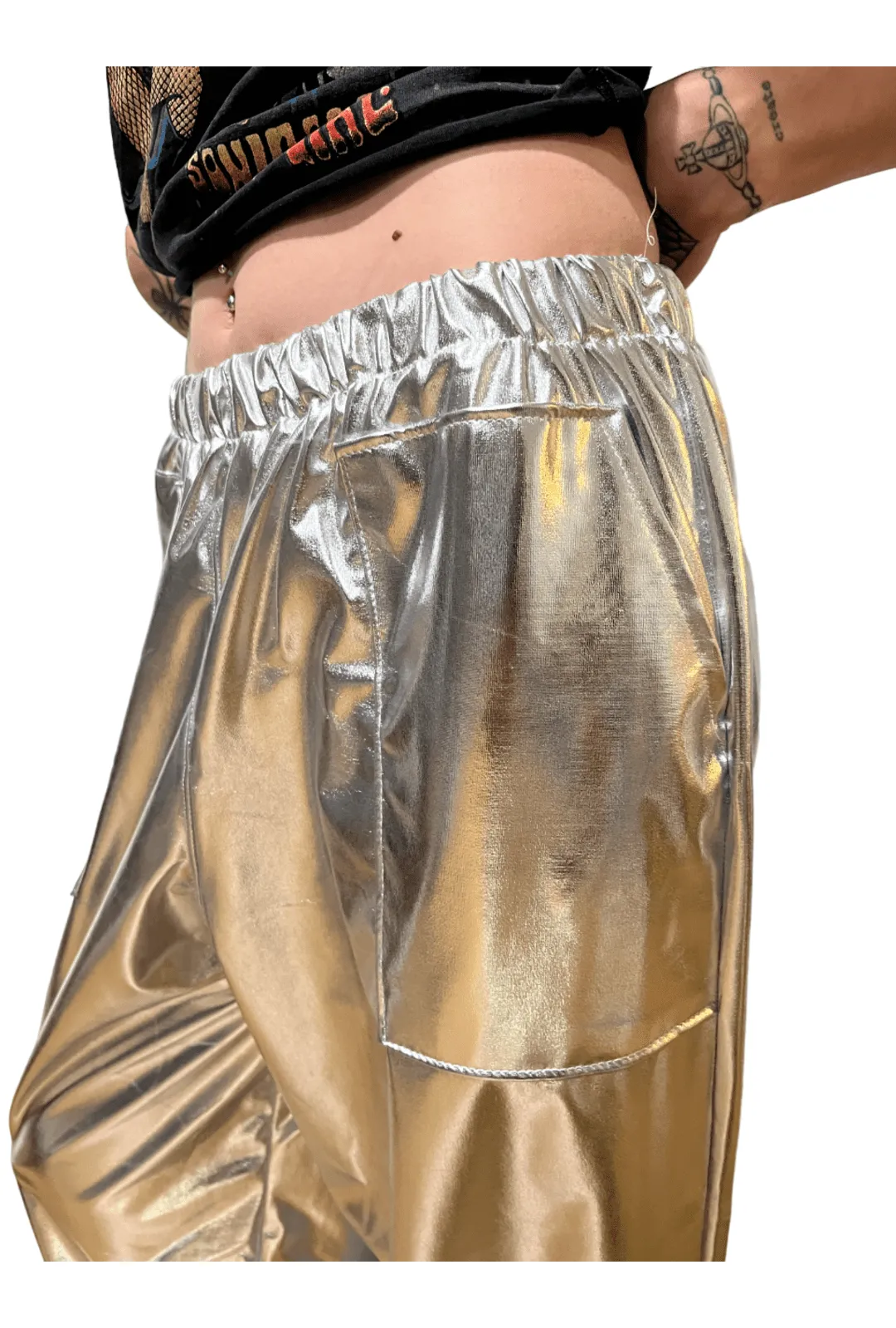 Metallic Silver Utility Pants
