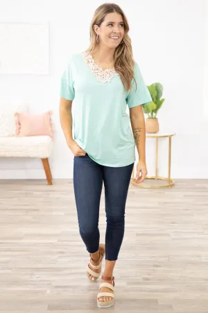 Mint Crochet Trim Dolman Sleeve Top
