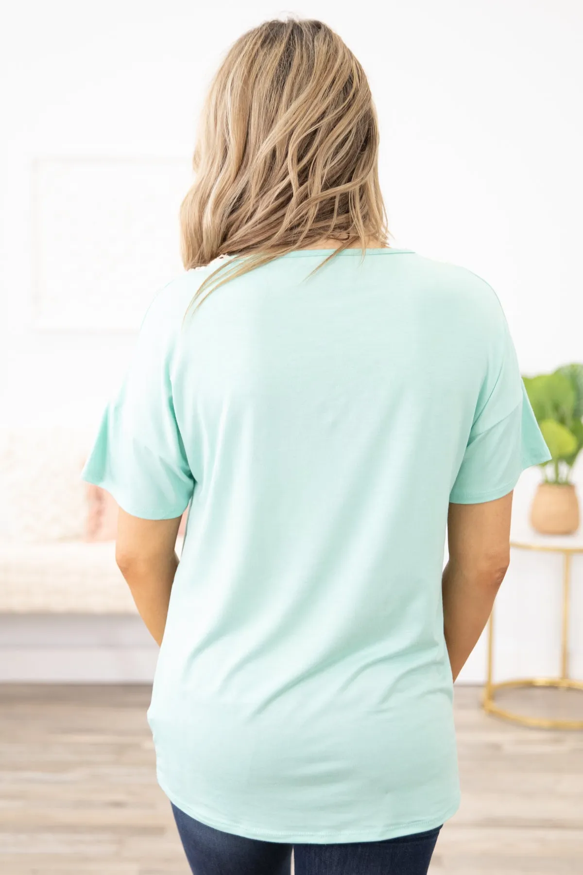Mint Crochet Trim Dolman Sleeve Top