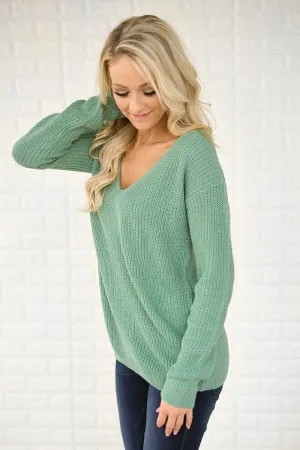 Mint Knit Back Lace Sweater