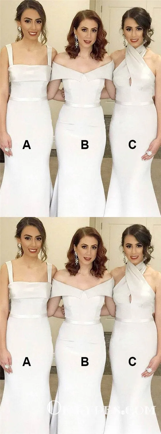 Mismatched Mermaid Square Neck Long Ivory Satin Bridesmaid Dresses, TYP1974