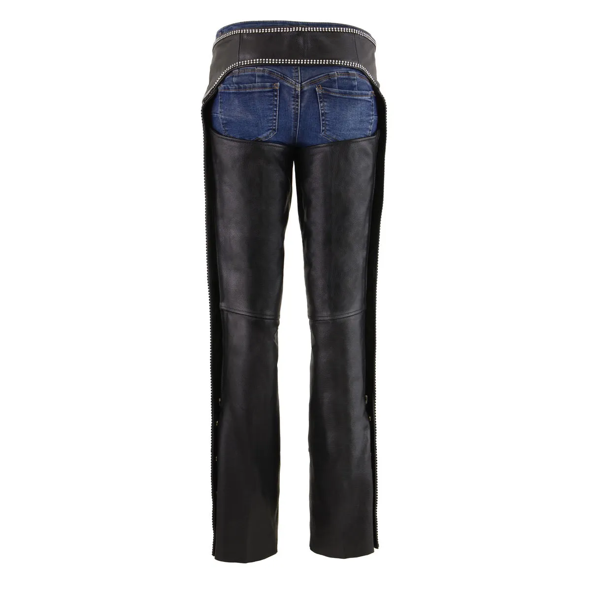 MLL6502 BLING Chaps for Women Black Naked Skin Rhinestones Bling D-Rings Detailing Motorcycle Chap - MLL6502
