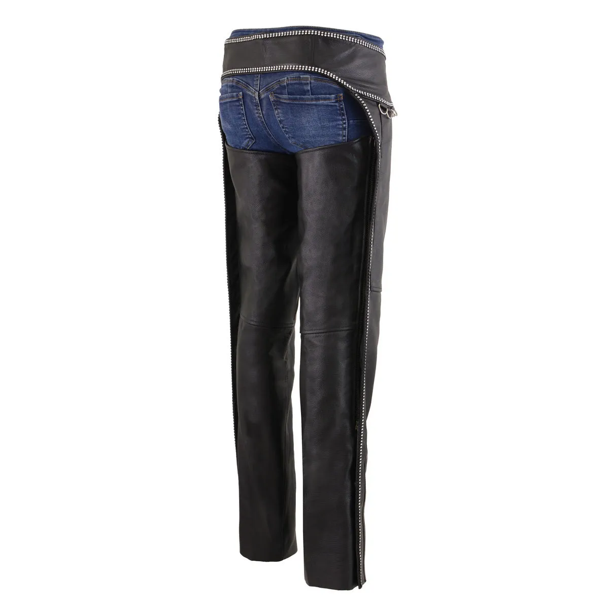 MLL6502 BLING Chaps for Women Black Naked Skin Rhinestones Bling D-Rings Detailing Motorcycle Chap - MLL6502