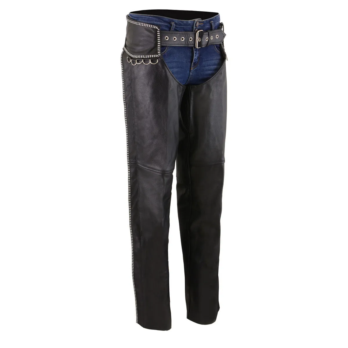 MLL6502 BLING Chaps for Women Black Naked Skin Rhinestones Bling D-Rings Detailing Motorcycle Chap - MLL6502