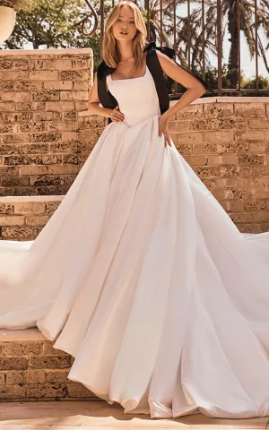 Modern Ball Gown Square Neck Satin Wedding Dress with Ruching-716386
