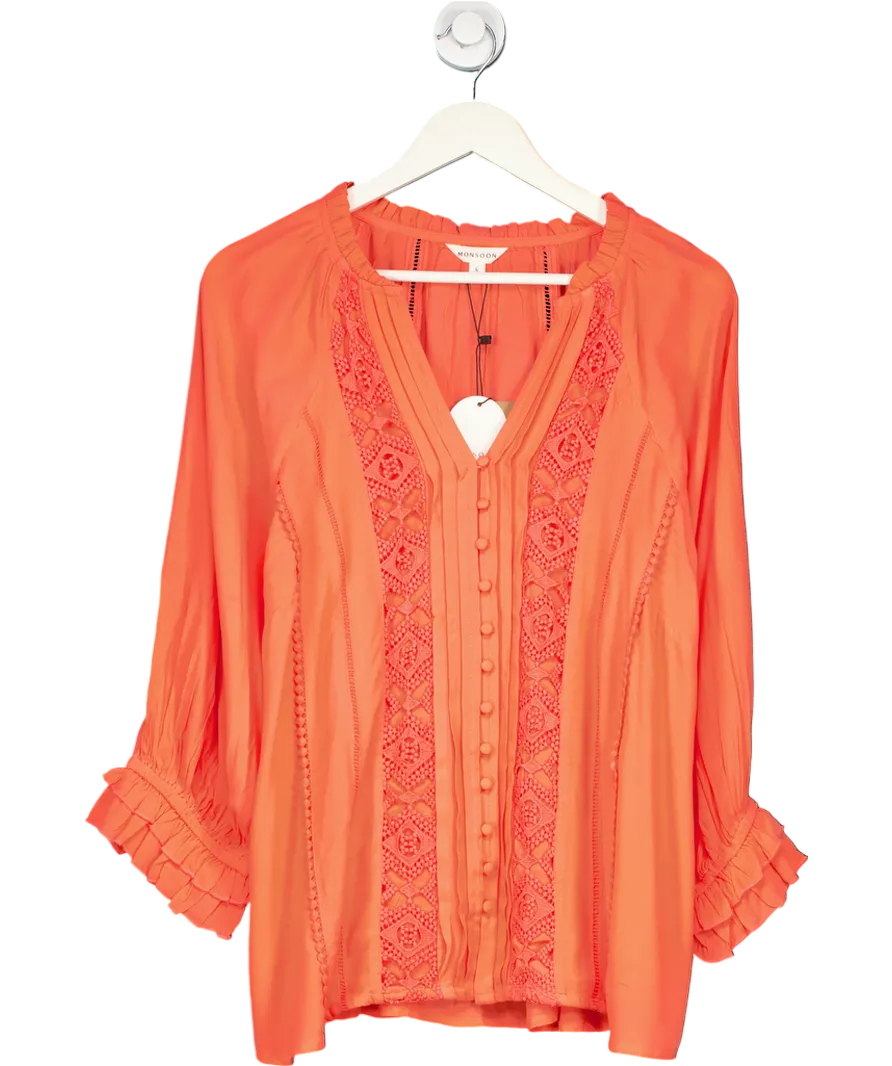 Monsoon Orange Hattie Lace Insert Top UK L