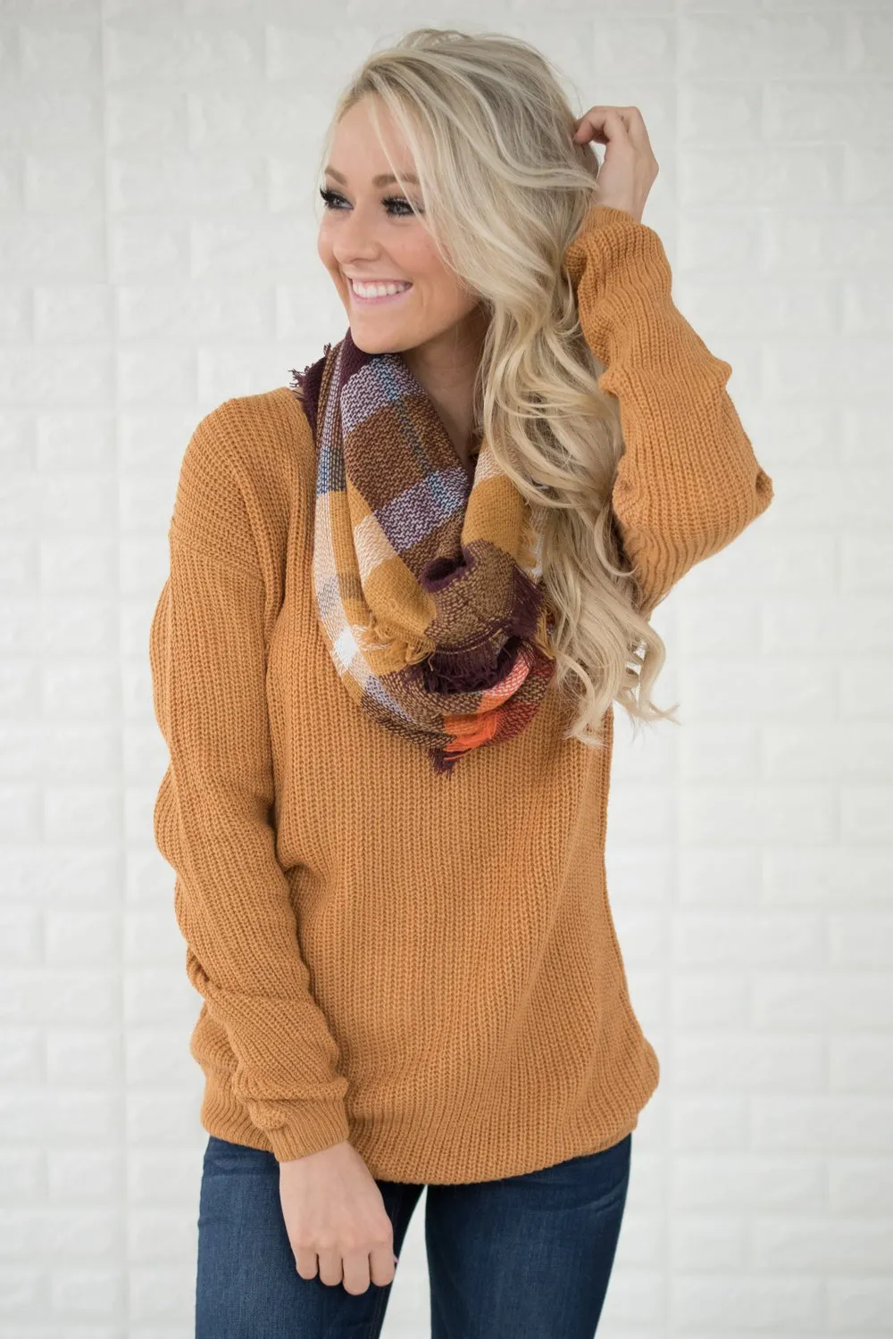 Mustard Knit Back Lace Sweater