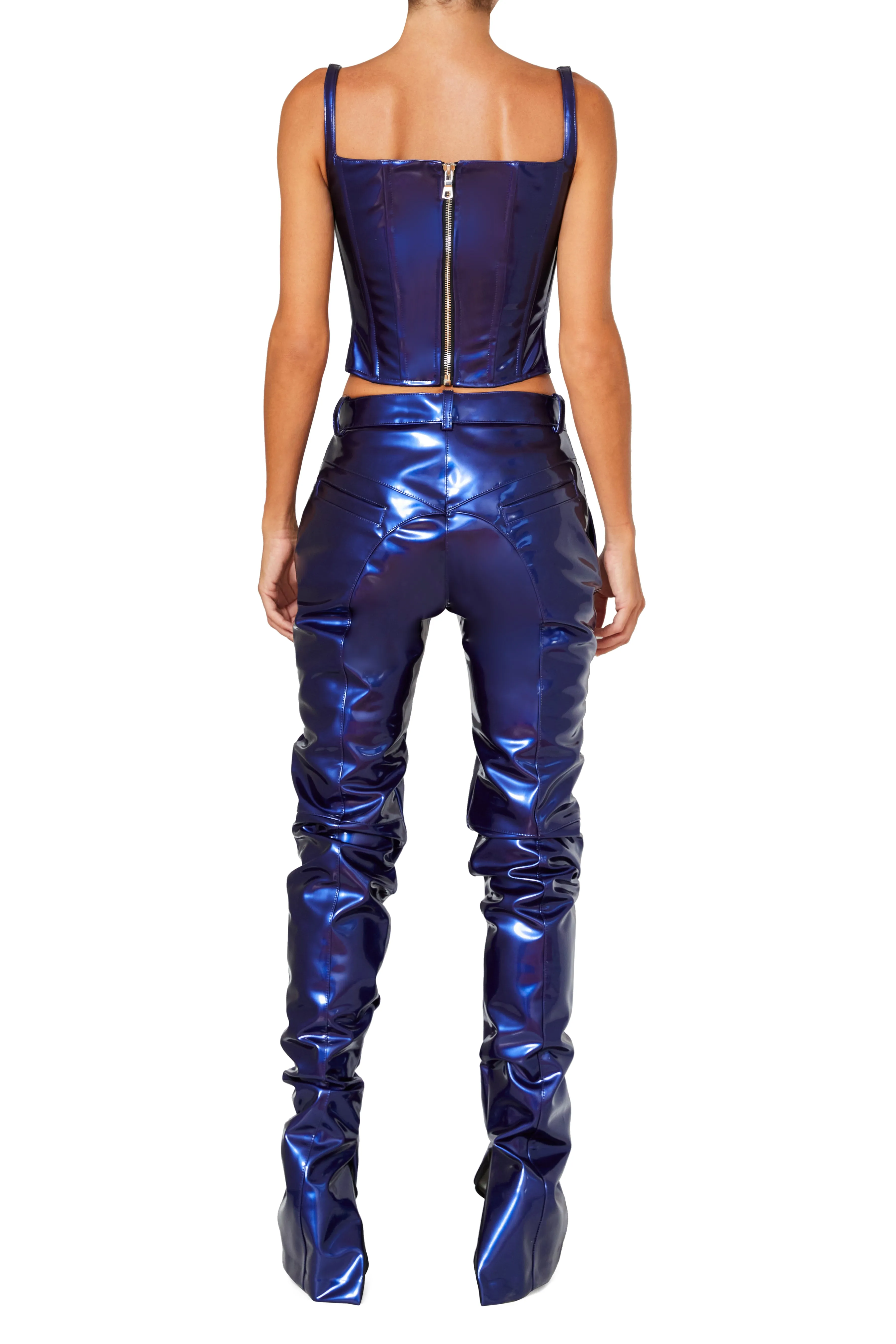 Navy PVC Moto Pants