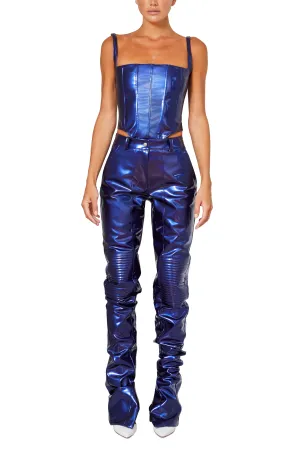 Navy PVC Moto Pants