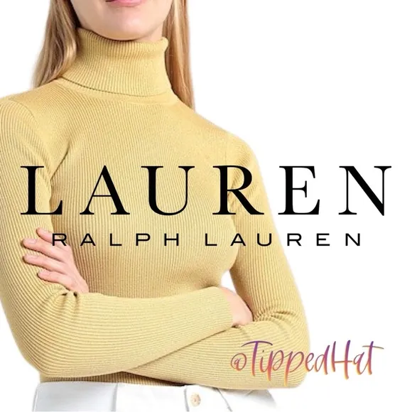 NWT $100 LAUREN Ralph Lauren Gold Ribbed Knit Turtleneck w/Hint of Metal…