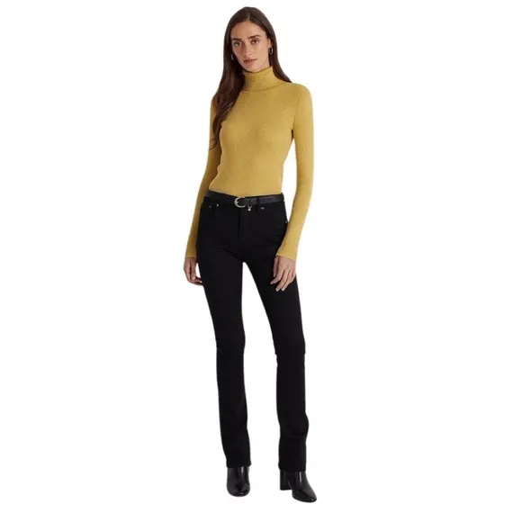 NWT $100 LAUREN Ralph Lauren Gold Ribbed Knit Turtleneck w/Hint of Metal…