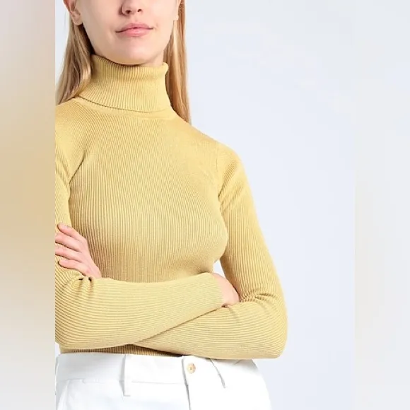 NWT $100 LAUREN Ralph Lauren Gold Ribbed Knit Turtleneck w/Hint of Metal…