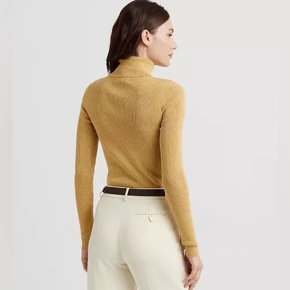 NWT $100 LAUREN Ralph Lauren Gold Ribbed Knit Turtleneck w/Hint of Metal…