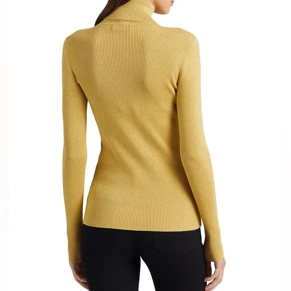 NWT $100 LAUREN Ralph Lauren Gold Ribbed Knit Turtleneck w/Hint of Metal…