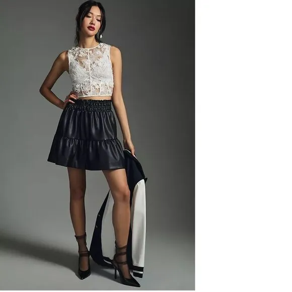 NWT new anthropologie The Somerset Mini Skirt: Faux Leather Edition M black