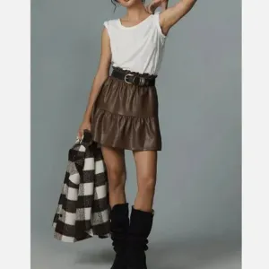 NWT new anthropologie The Somerset Mini Skirt: Faux Leather Edition XL brown