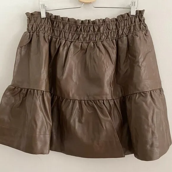NWT new anthropologie The Somerset Mini Skirt: Faux Leather Edition XL brown