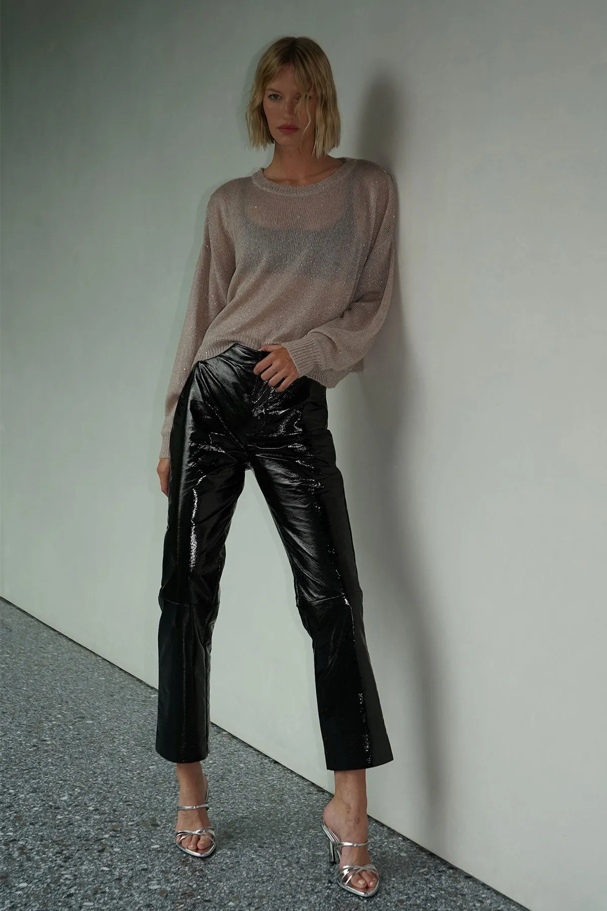 Nya Crinkle Patent Pant - Glossy Black