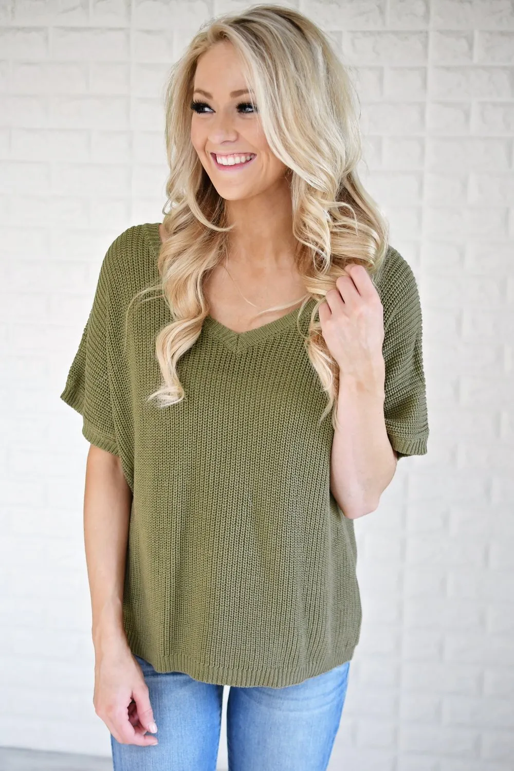 Olive Back Lace Knit Top