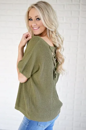 Olive Back Lace Knit Top