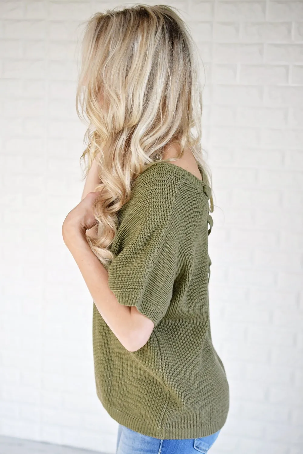 Olive Back Lace Knit Top