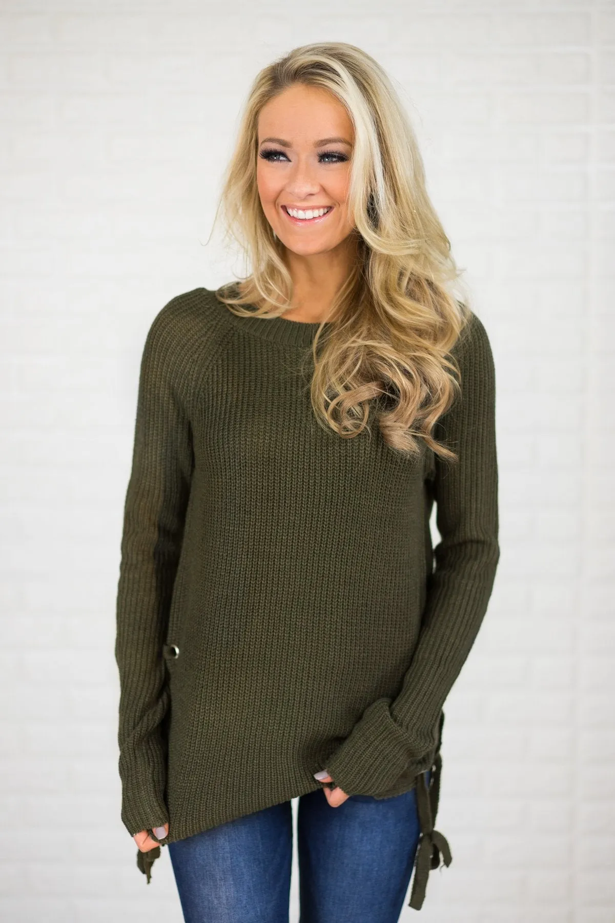 Olive Side Lace Up Top