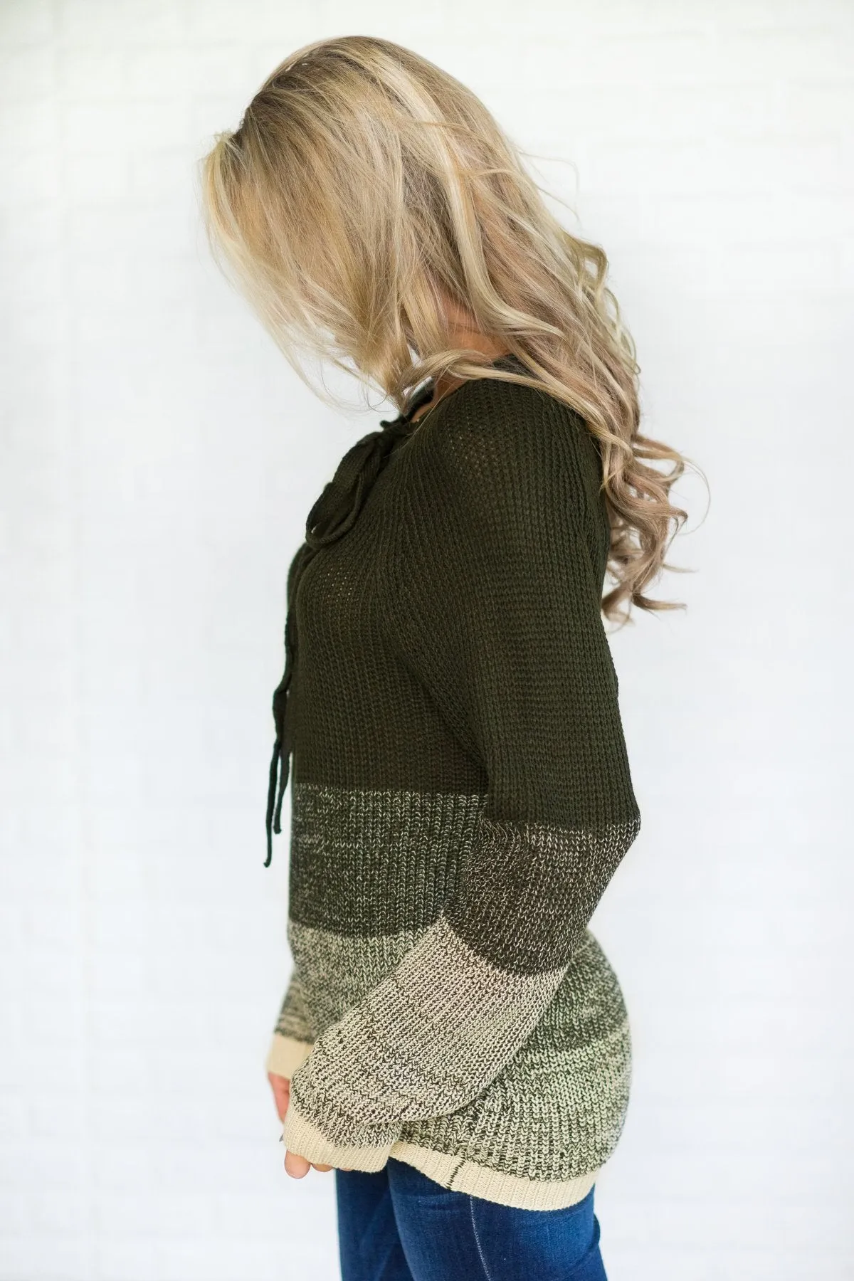 Ombre Lace Up Olive Sweater