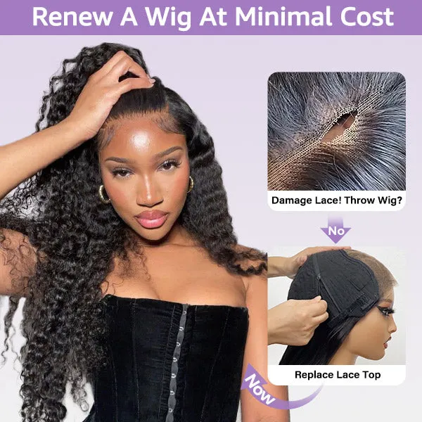 OQ Hair Block Wig Water Wave Bleached Knots Wig With Optional Replaceable Zip Lace Tops
