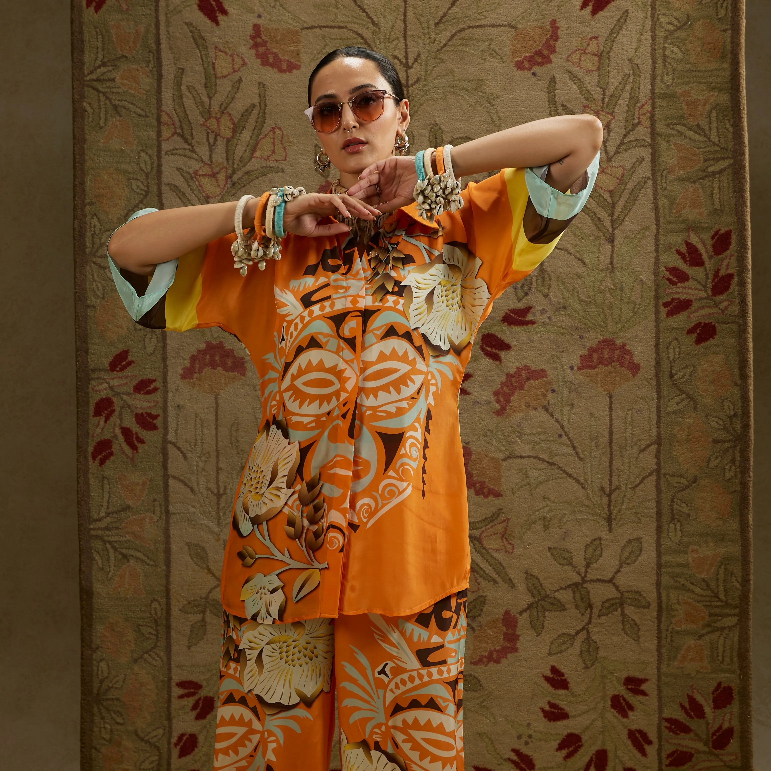 ORANGE MASK PRINT COORD SET