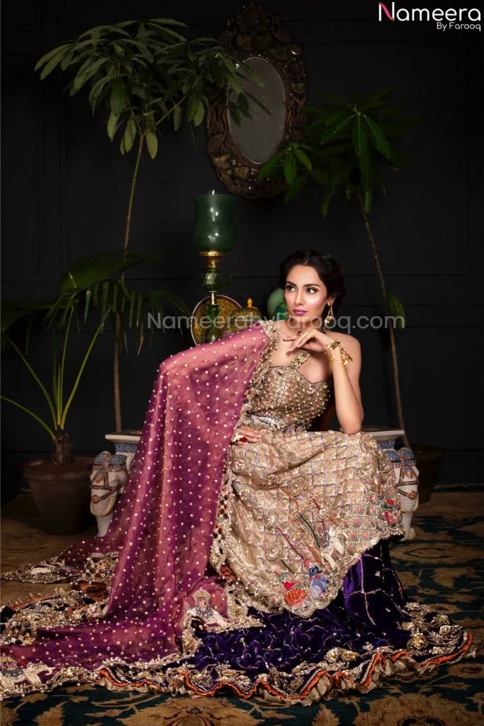 Pakistani Bridal Velvet Lehnga with Long Kameez #BN1004