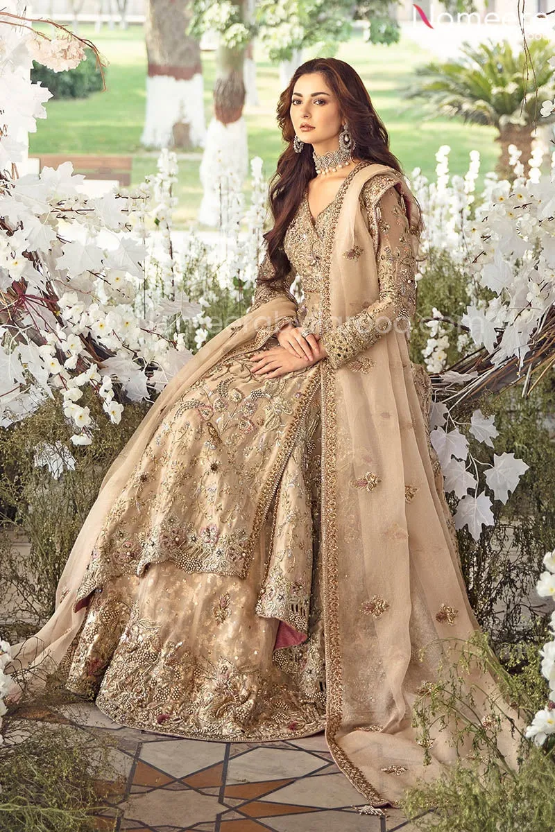 Pakistani Designer Golden Bridal Lehnga Gown #BN867
