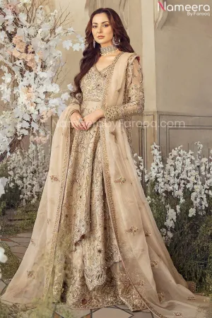 Pakistani Designer Golden Bridal Lehnga Gown #BN867