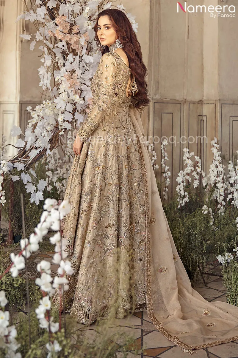 Pakistani Designer Golden Bridal Lehnga Gown #BN867