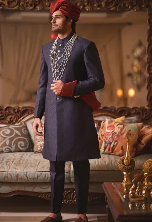 Pakistani Men Blue Sherwani with Dupatta Shawl #GN73
