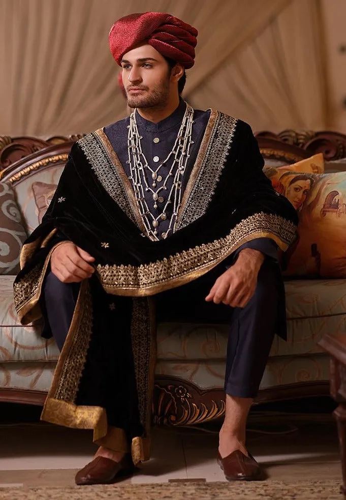 Pakistani Men Blue Sherwani with Dupatta Shawl #GN73