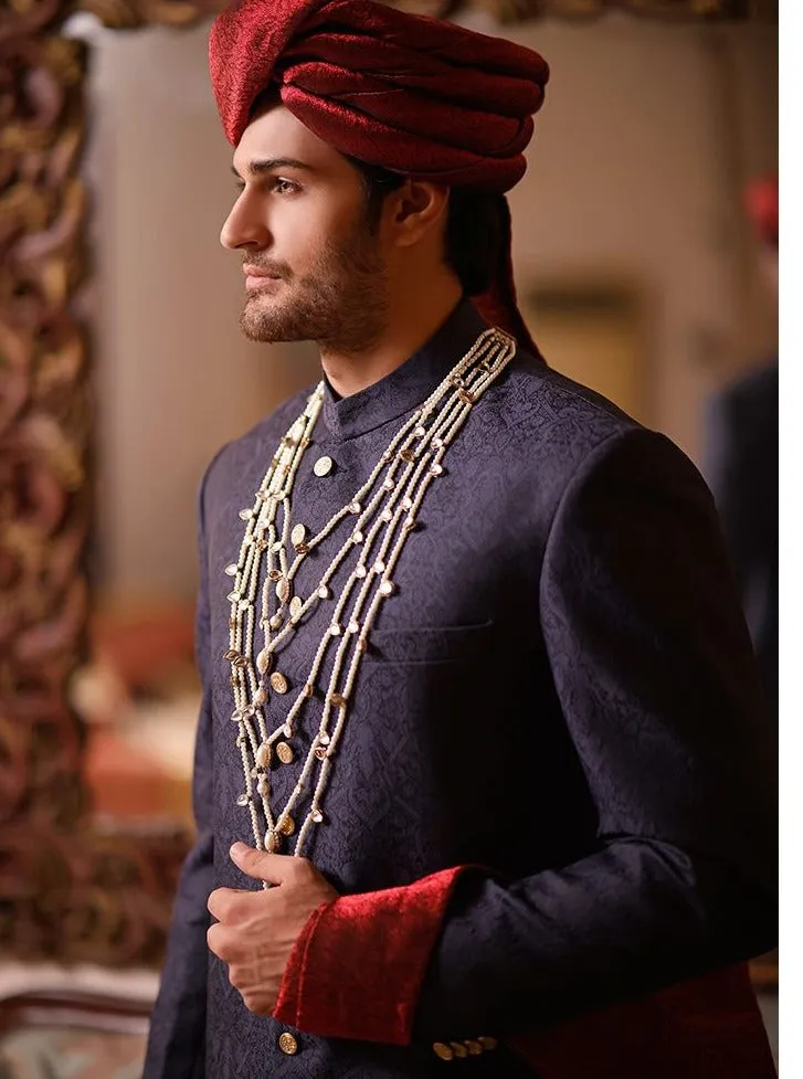 Pakistani Men Blue Sherwani with Dupatta Shawl #GN73