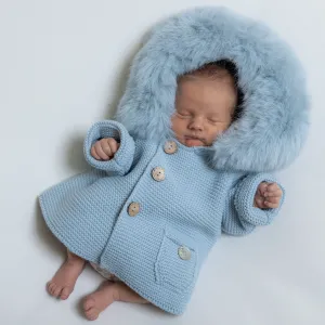 Pangasa Blue Fur Hood Knitted Jacket