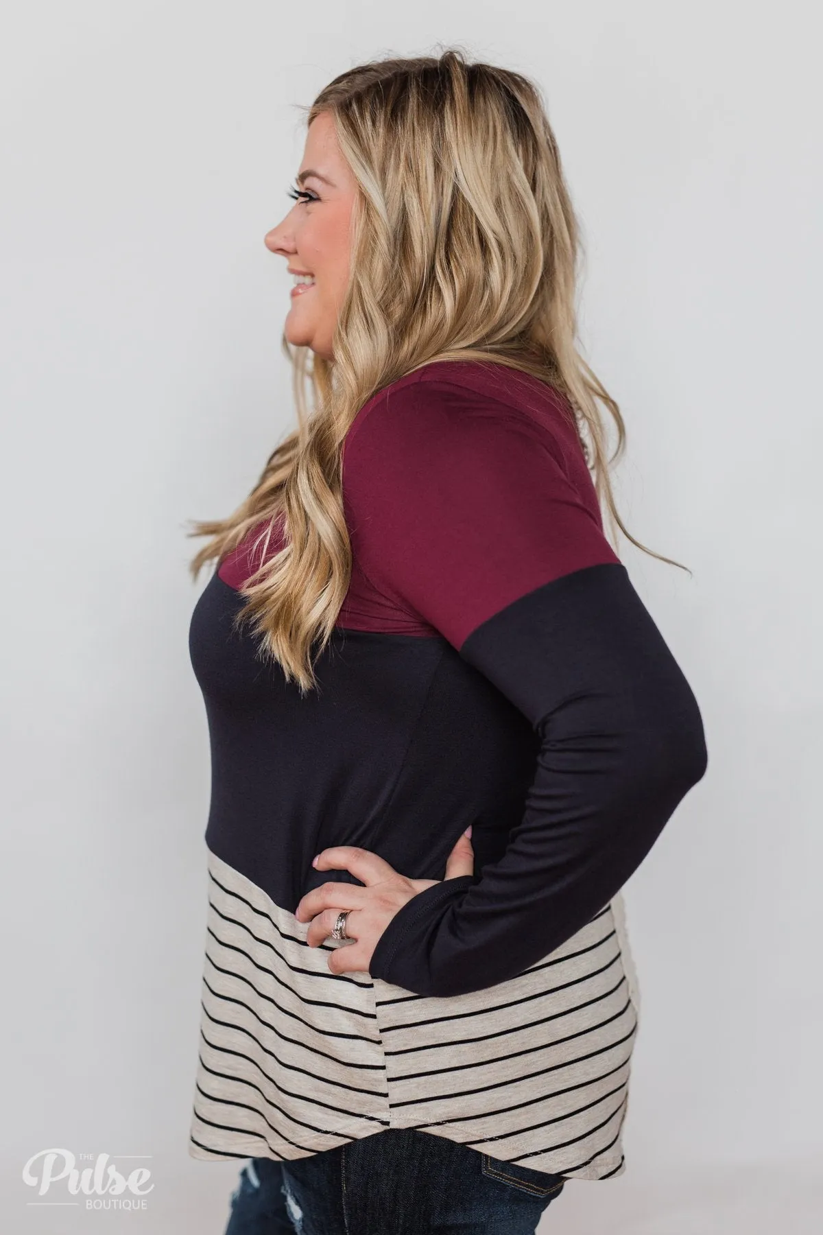 Party in the Back Lace Detail Top- Maroon & Navy