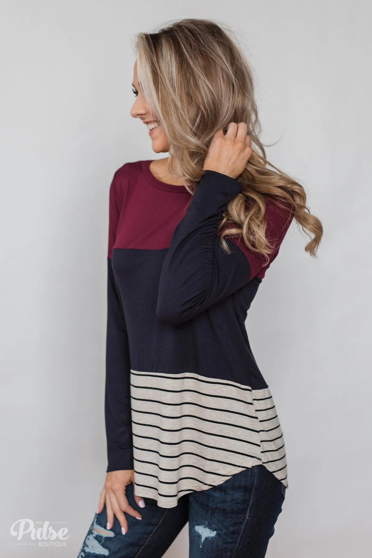 Party in the Back Lace Detail Top- Maroon & Navy