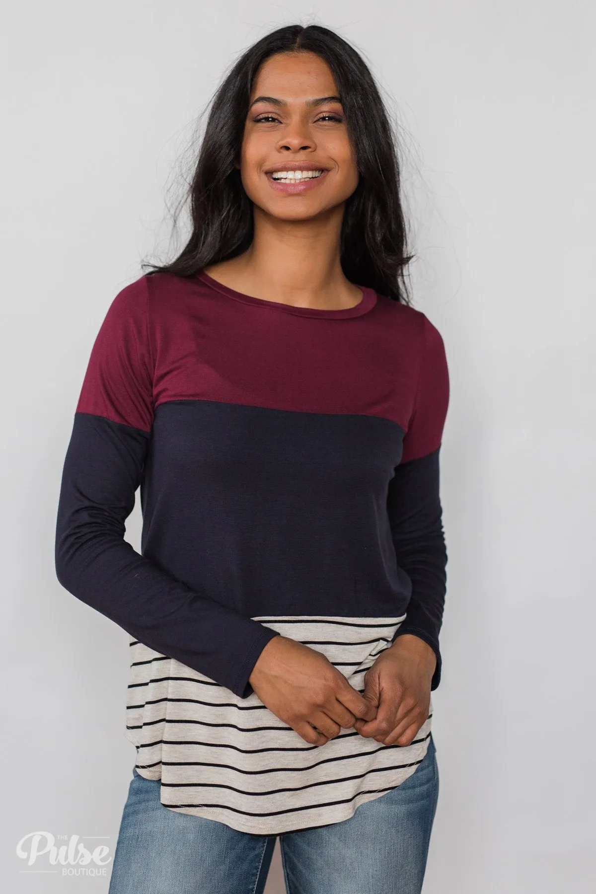 Party in the Back Lace Detail Top- Maroon & Navy