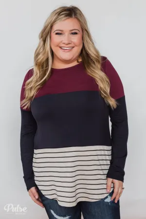 Party in the Back Lace Detail Top- Maroon & Navy