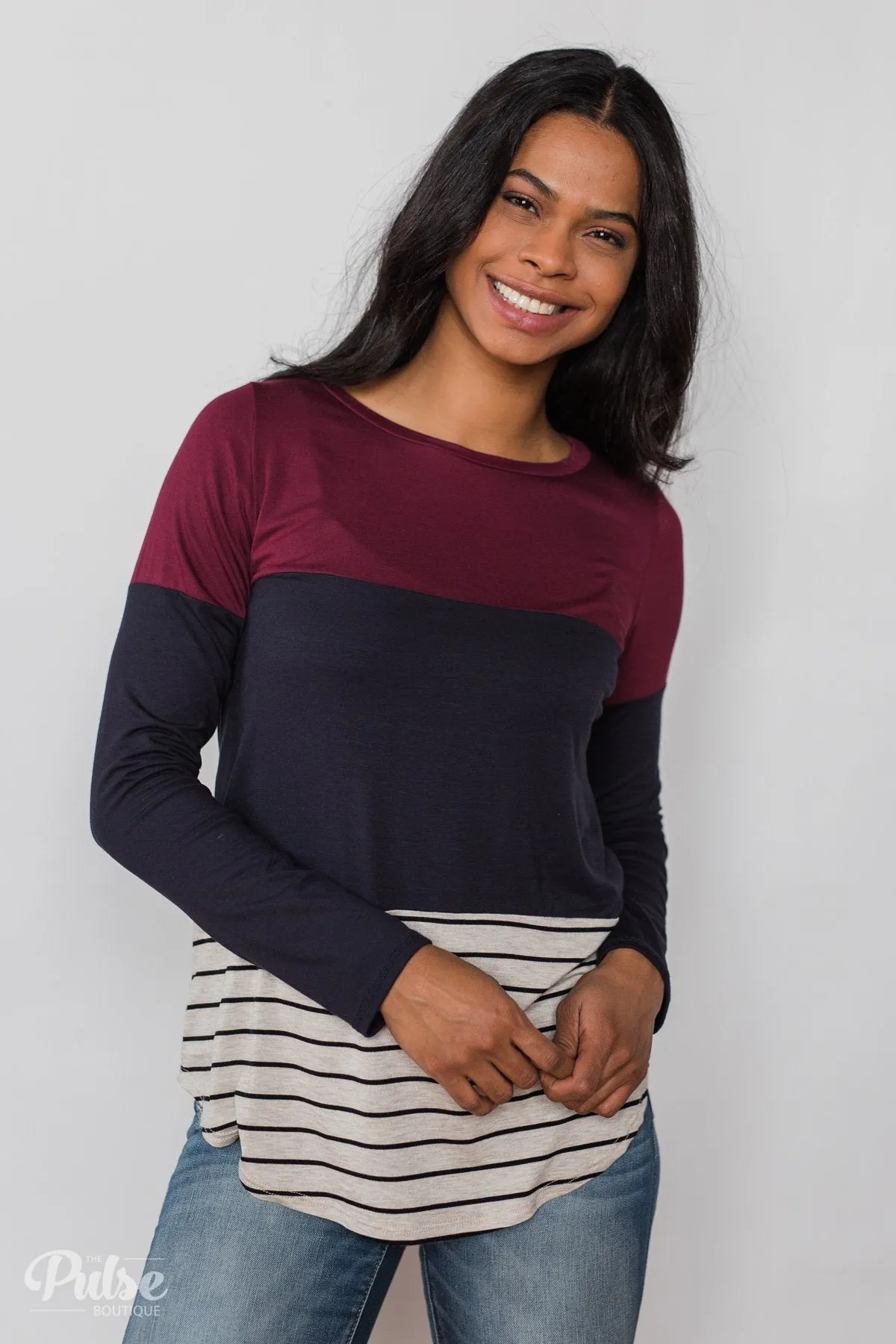 Party in the Back Lace Detail Top- Maroon & Navy