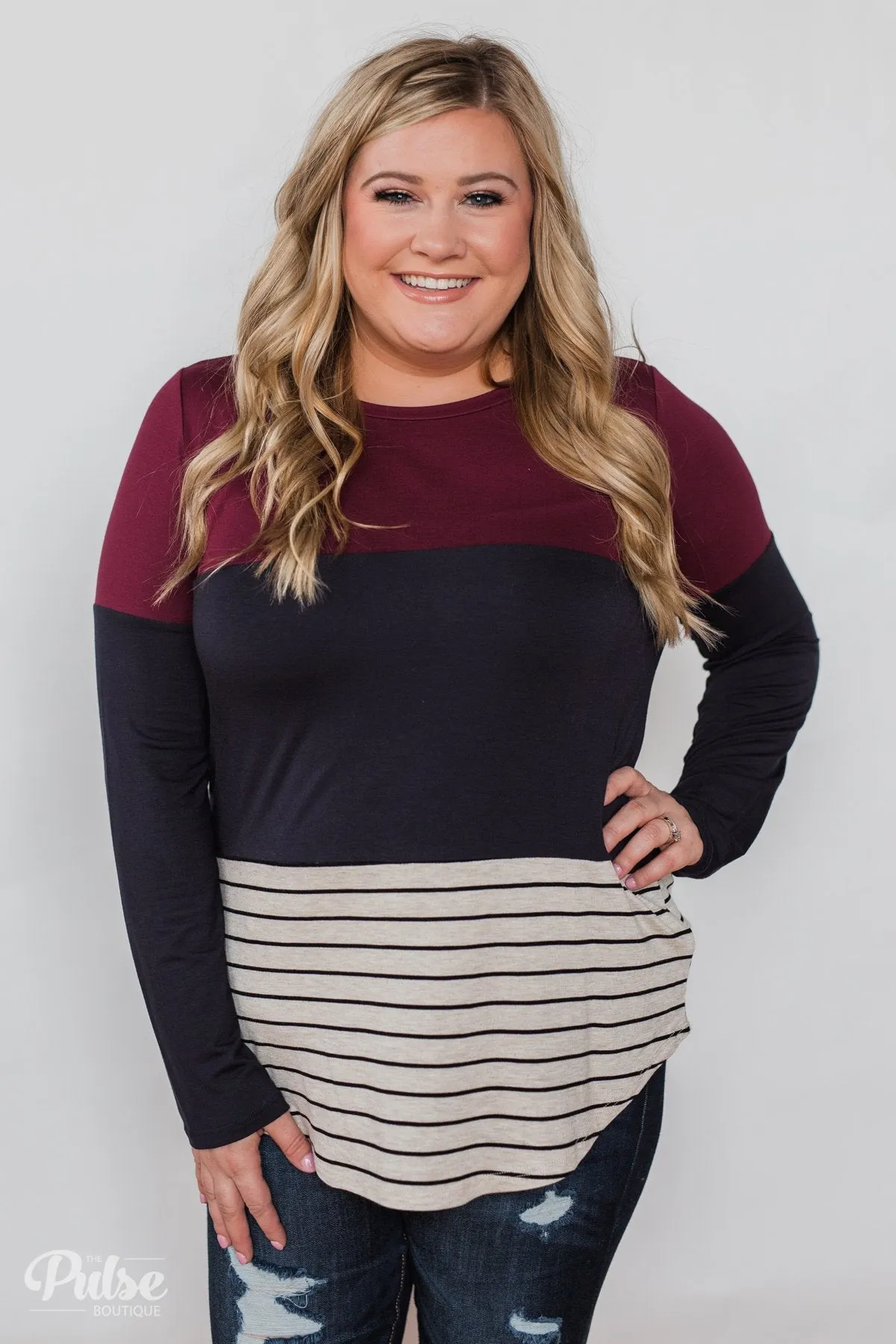 Party in the Back Lace Detail Top- Maroon & Navy