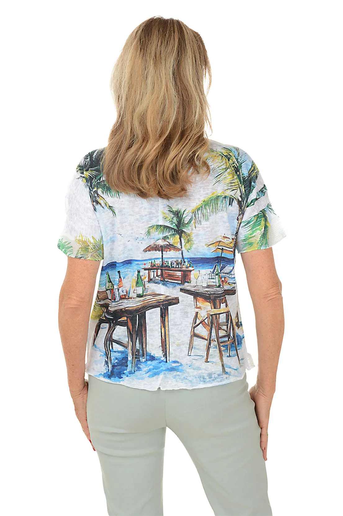 Petite Beach Bar Sequined Short Sleeve Knit Top