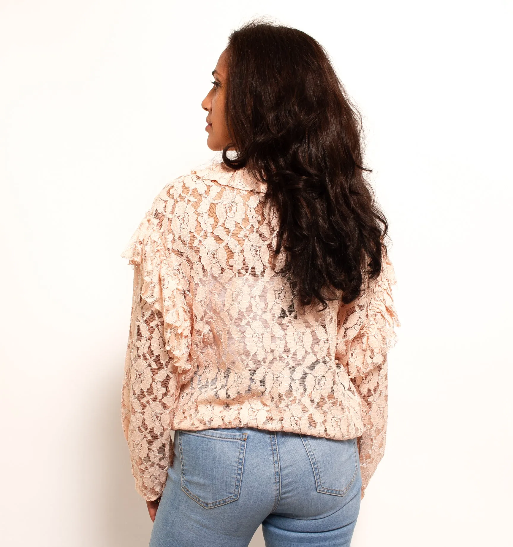 Pink Long Sleeve Lace Top